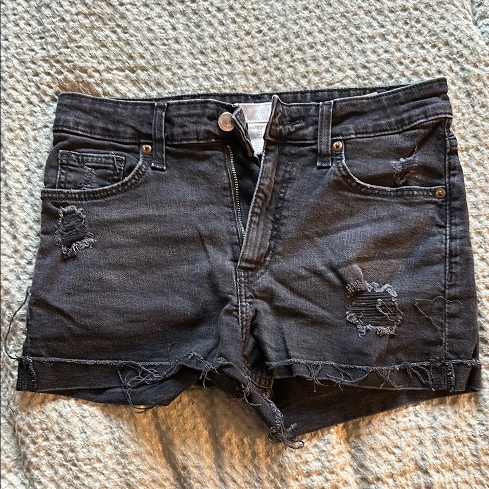 Distressed Black Denim Shorts